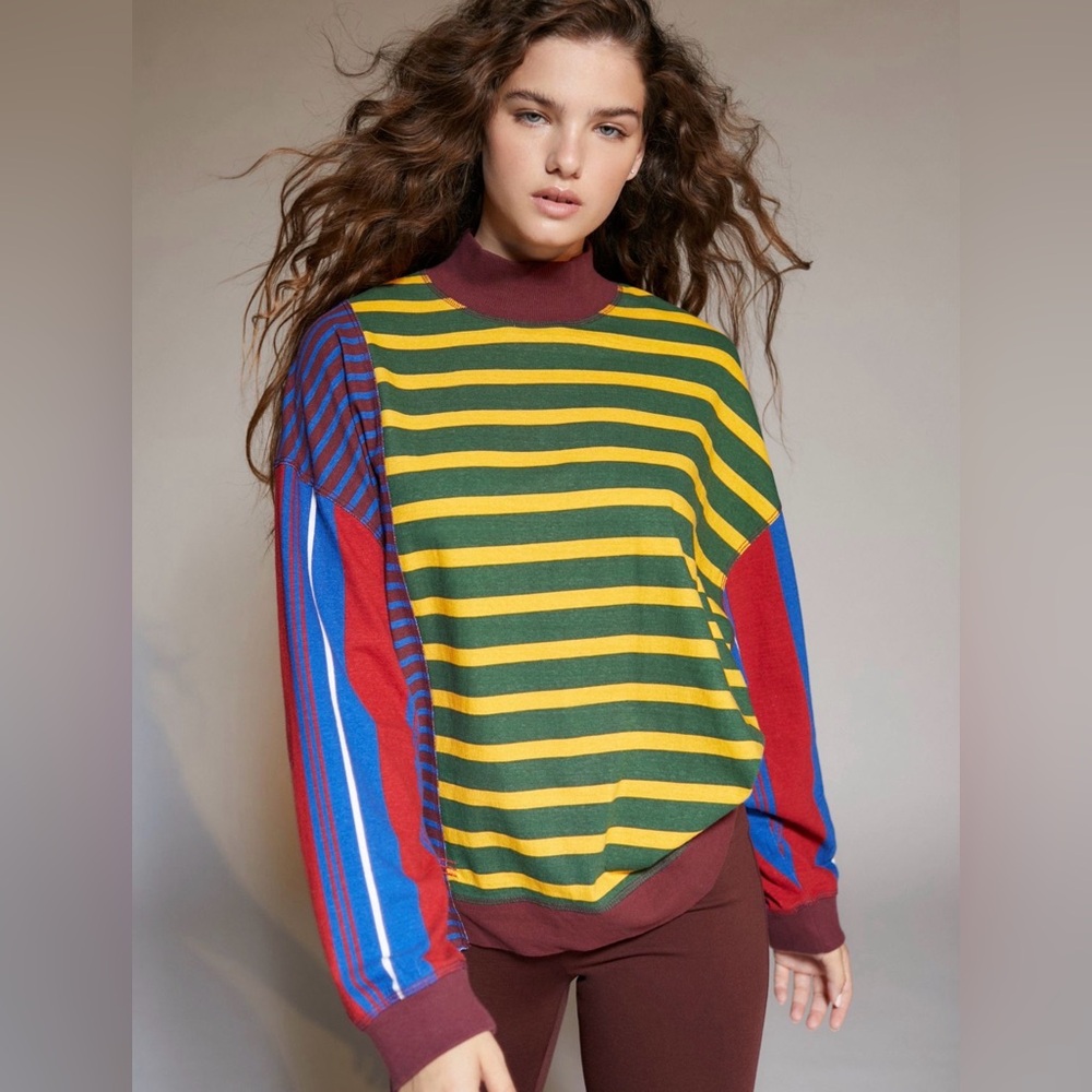 BDG Pierre Mock Neck Top Striped Multicolor Women's Top Size S